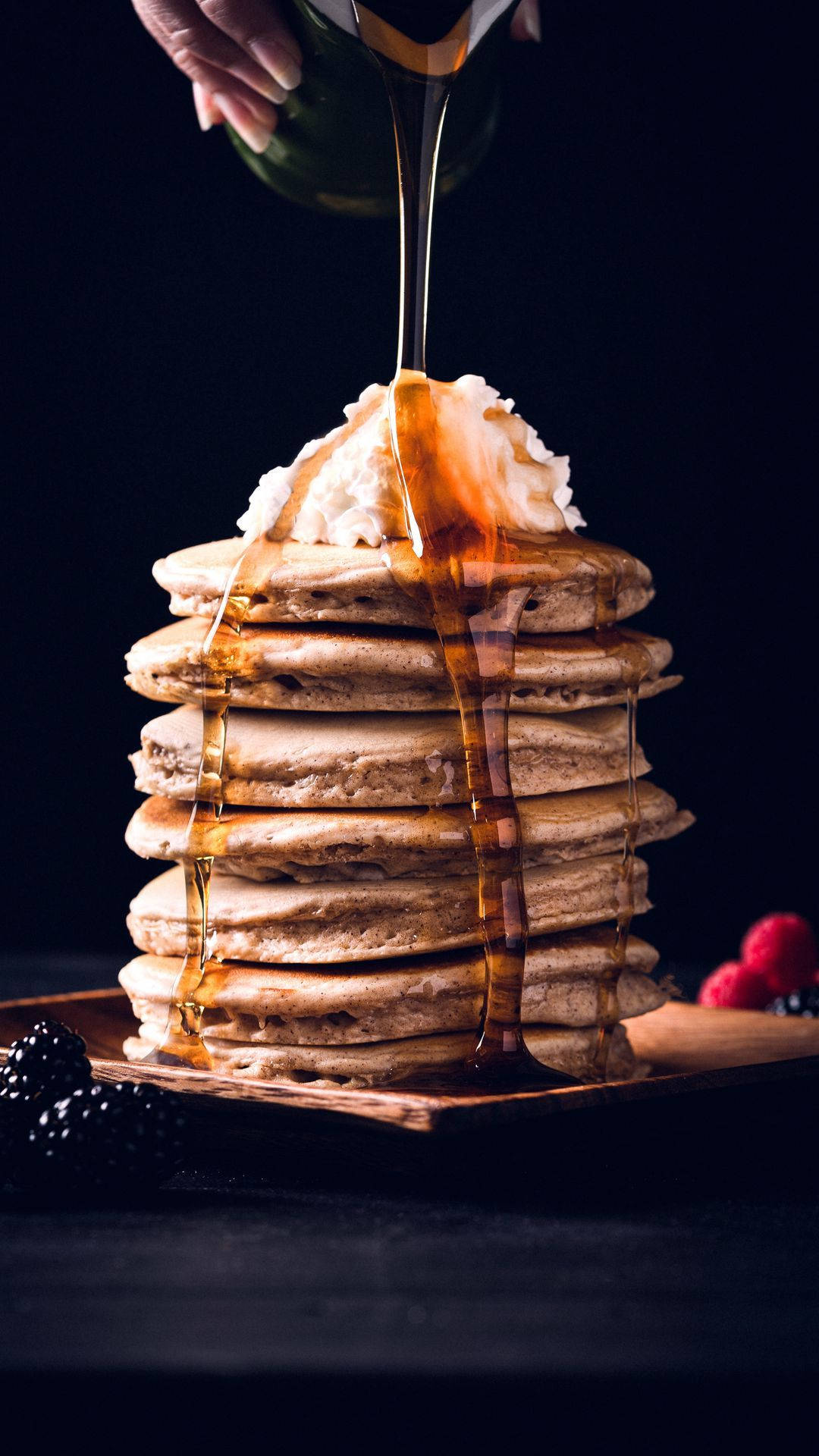 Pancakes, whipped cream, golden syrup, Full HD Phone Wallpaper
