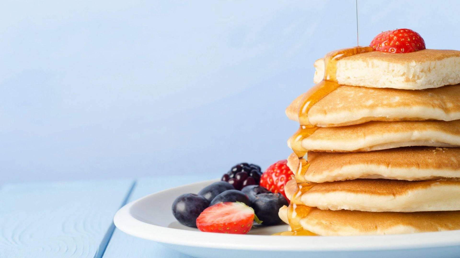 golden pancakes, honey, strawberry, Full HD Desktop Wallpaper
