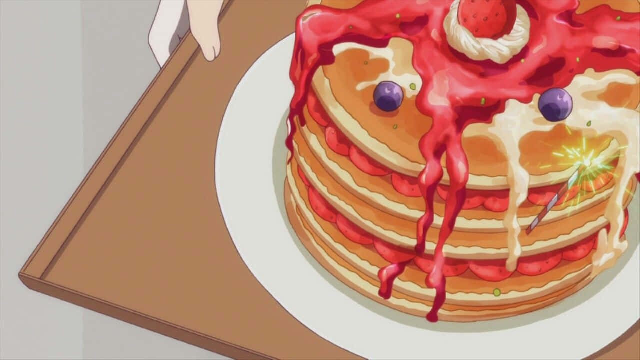 anime style, pancake stack, berry topping, HD Desktop Wallpaper