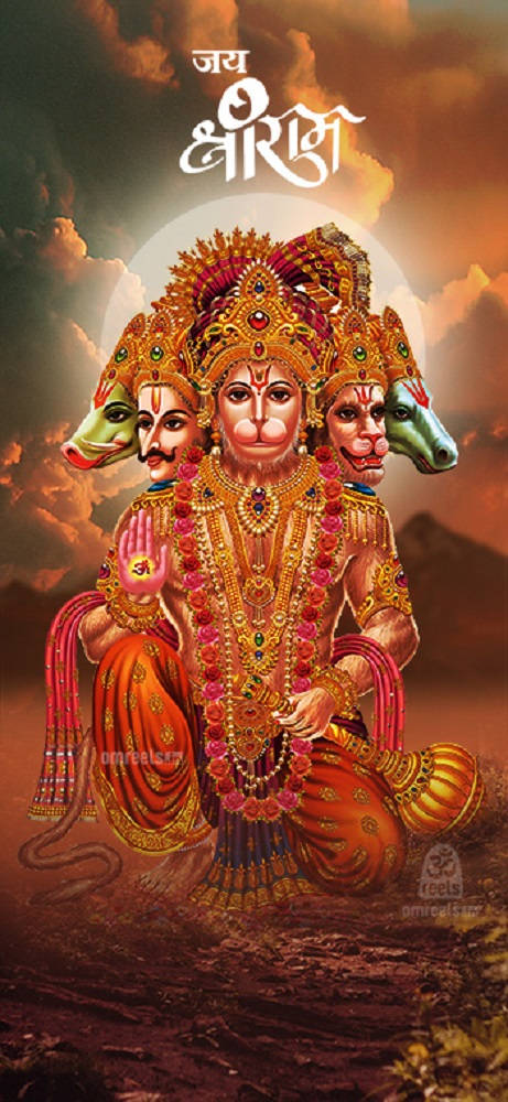 Panchmukhi Hanuman, Hindu clothing, golden jewelry, SD Phone Wallpaper