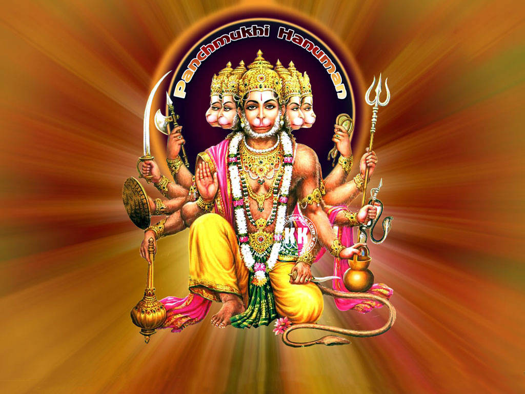 Panchmukhi Hanuman, golden crown, yellow dhoti, SD Desktop Wallpaper