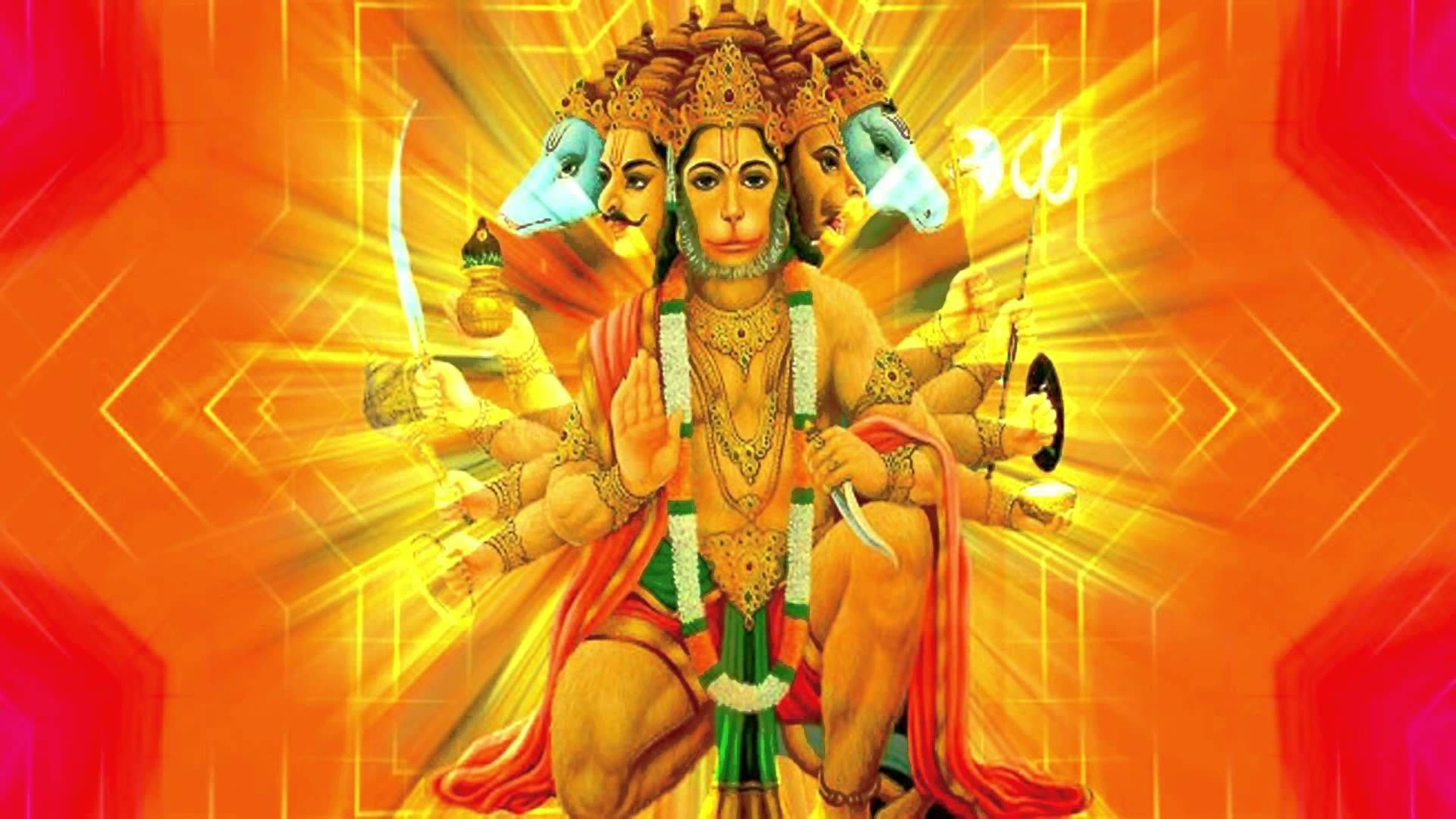 Panchmukhi Hanuman, five face, blue faces, Full HD Desktop Wallpaper