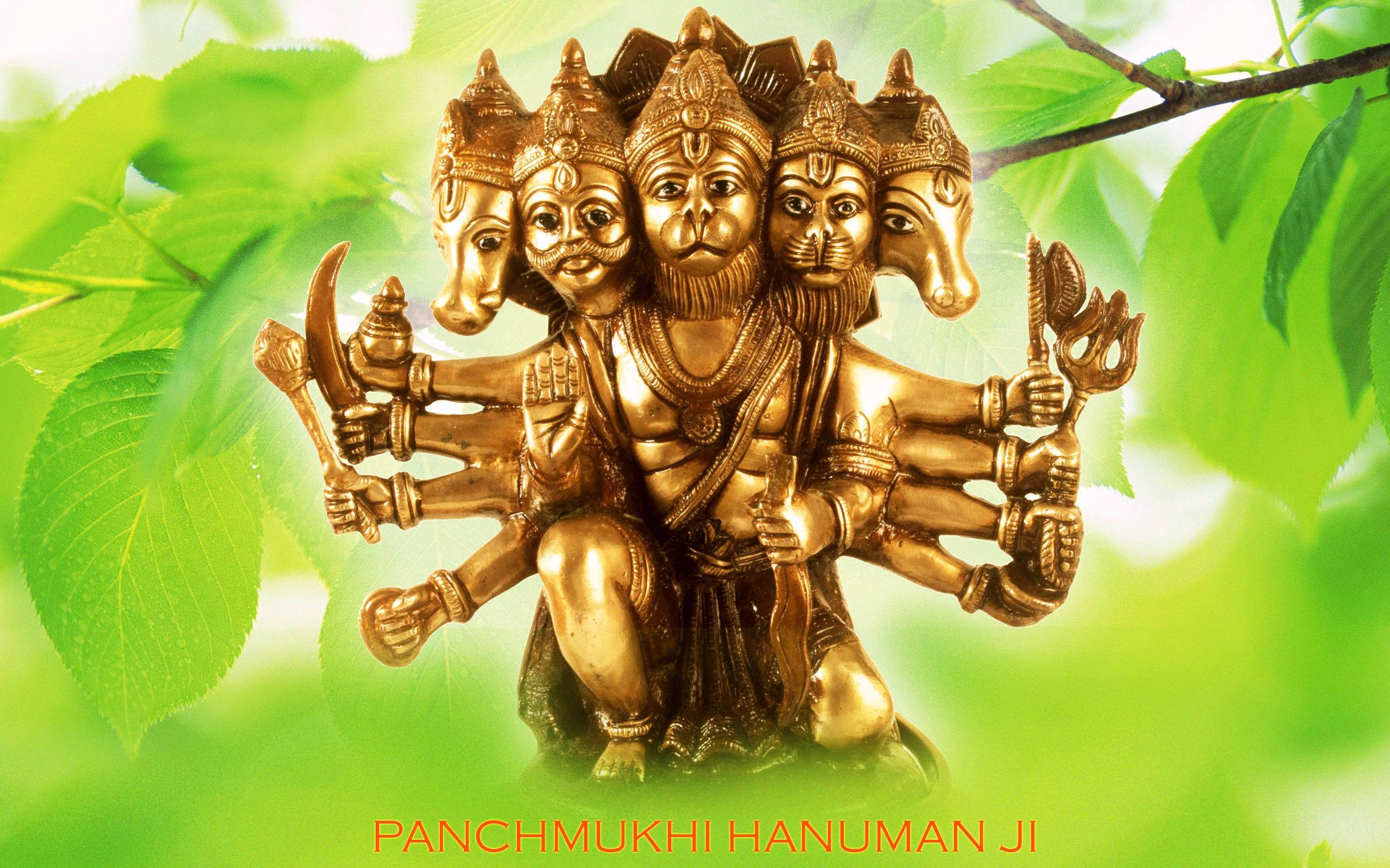 Panchmukhi Hanuman, golden statue, five-faced, 2K Desktop Wallpaper
