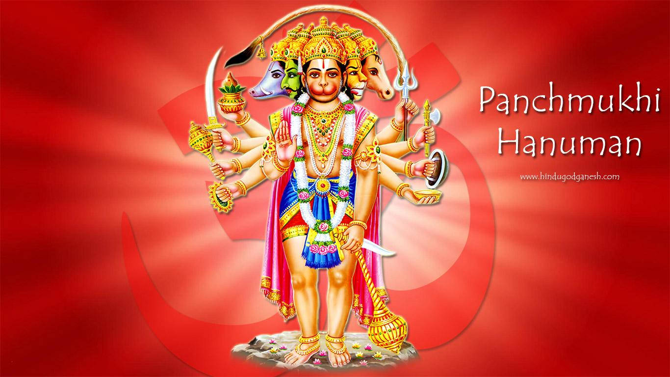 Panchmukhi Hanuman, five faces, multiple arms, HD Desktop Wallpaper