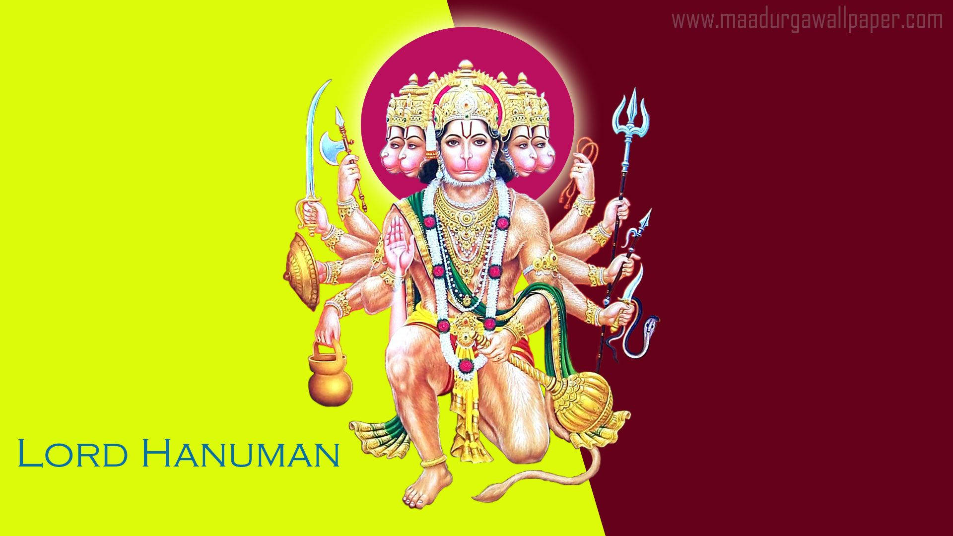 Panchmukhi Hanuman, yellow, red, Full HD Desktop Wallpaper