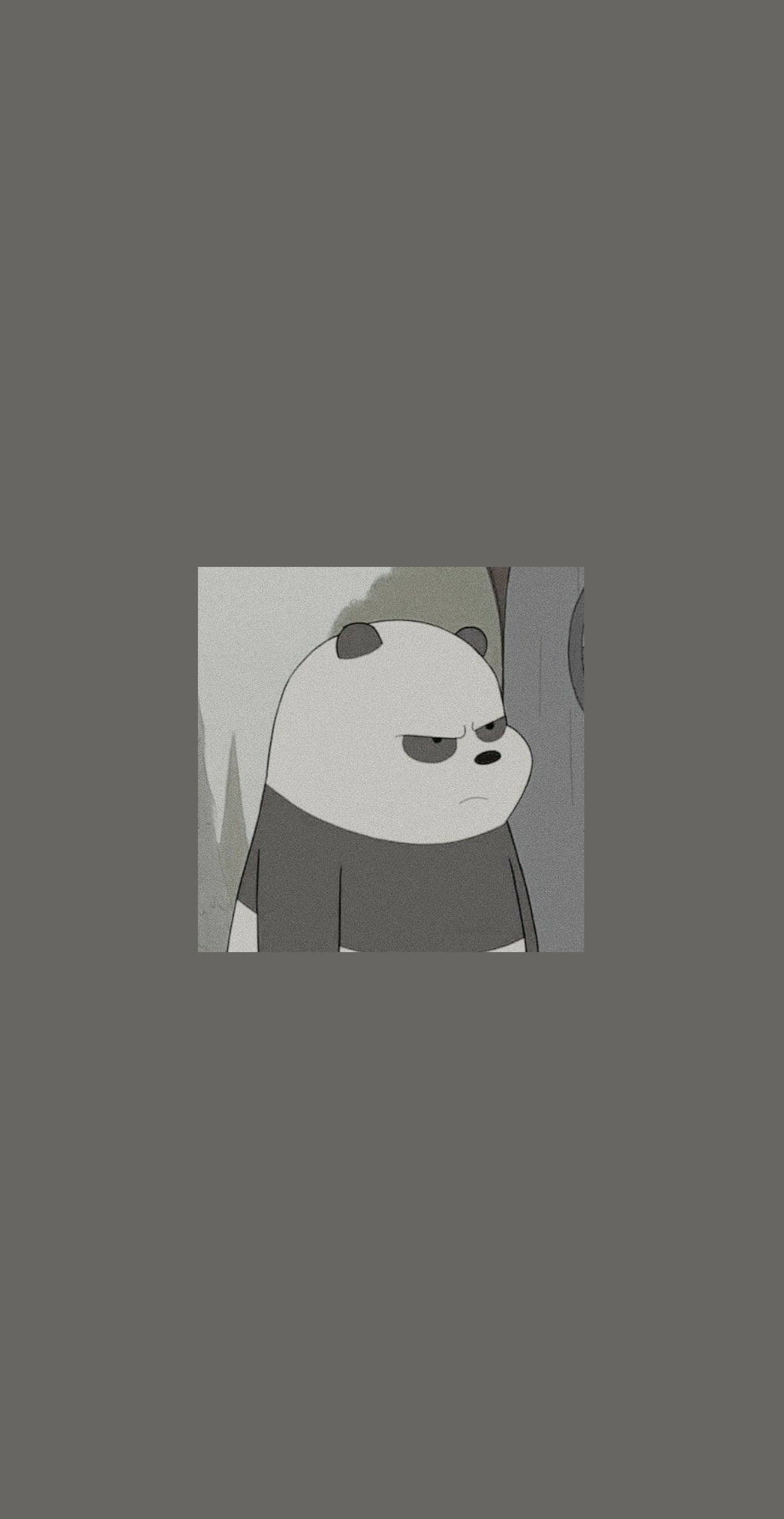 Gray Panda, We Bare Bears, muted gray background, Full HD Phone Wallpaper