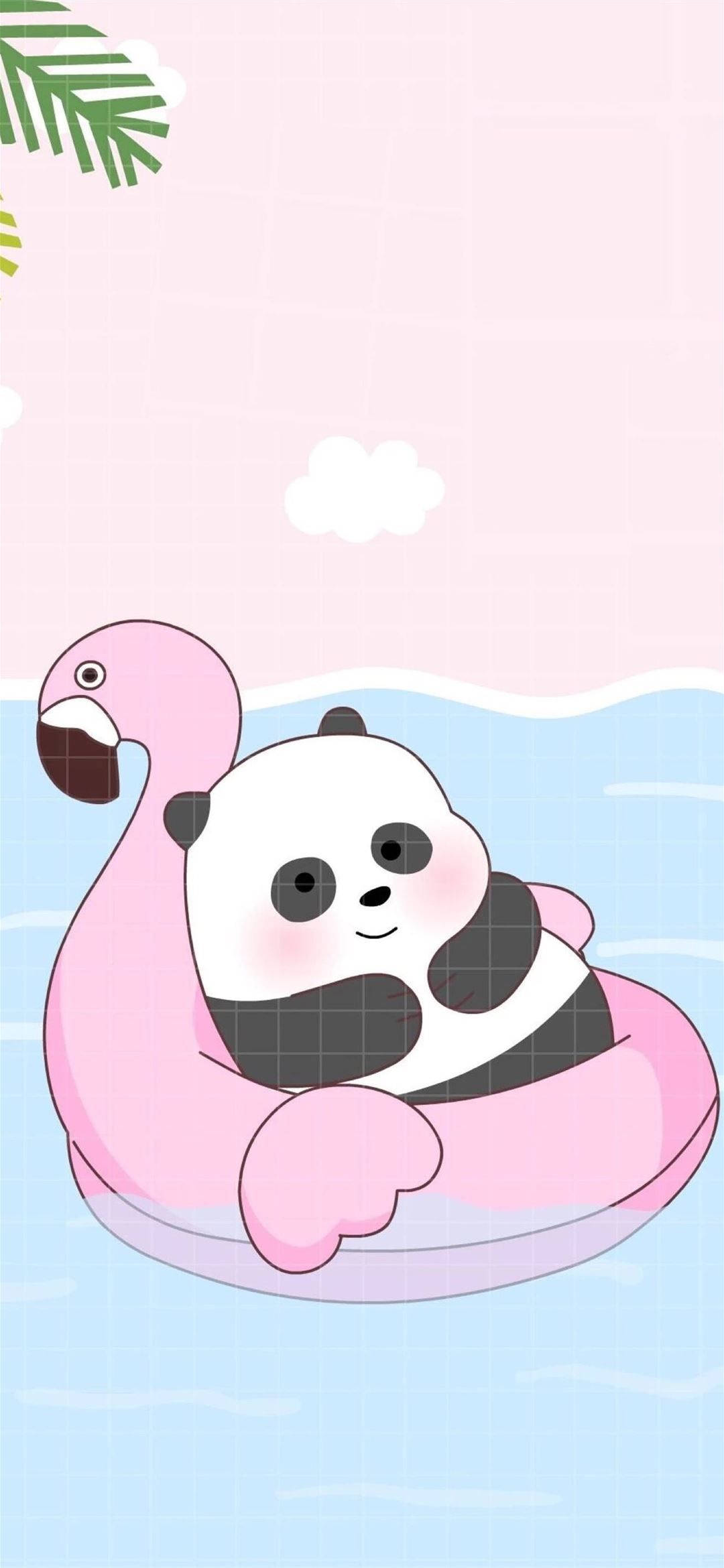 Panda We Bare Bears, pink flamingo pool ring, soft pink sky, Full HD Phone Wallpaper