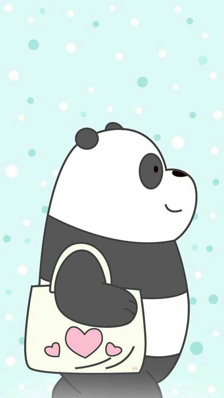 Panda We Bare Bears, cartoon panda, heart-decorated bag, HD Phone Wallpaper