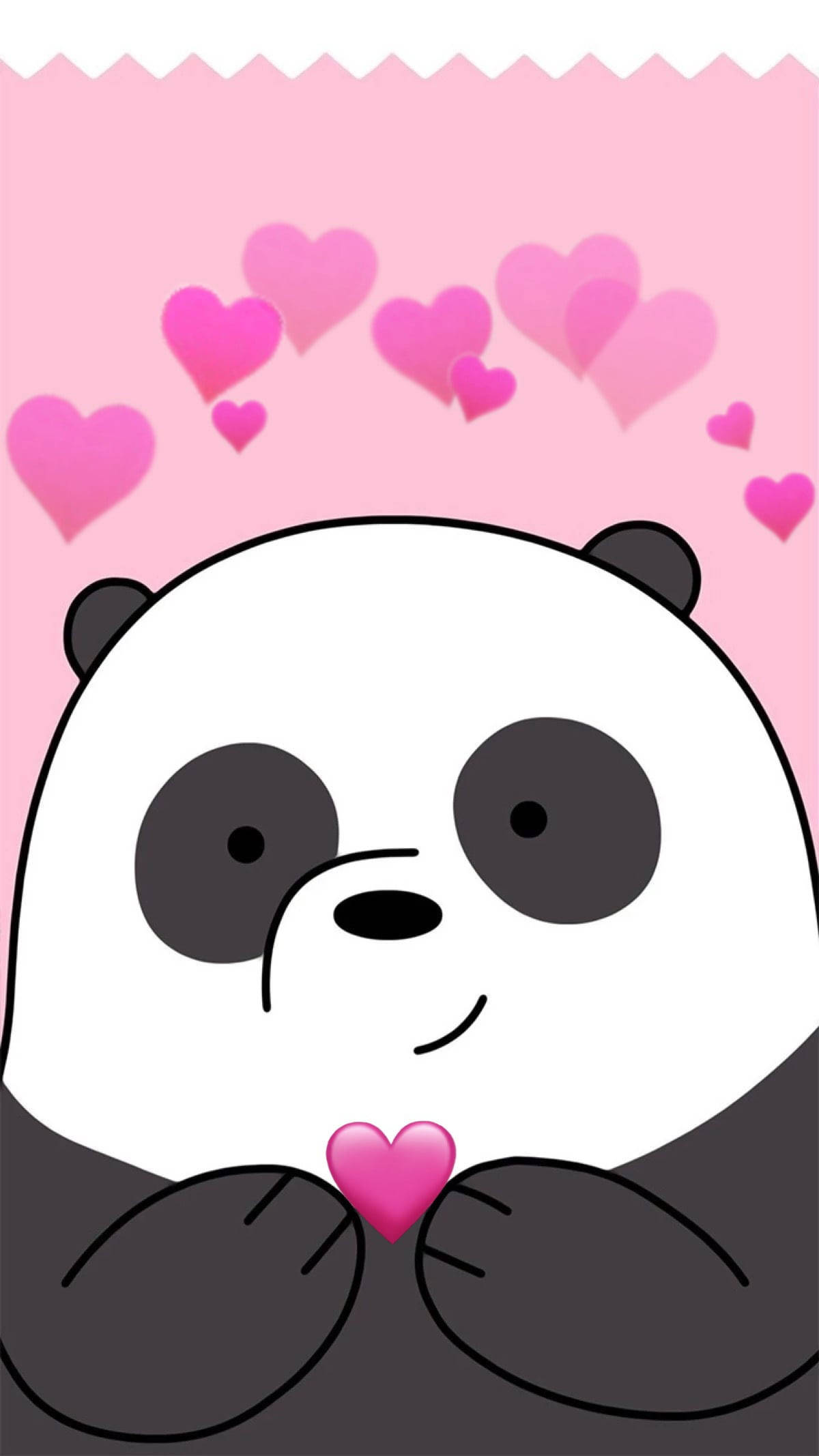 Panda We Bare Bears, pink heart, floating hearts, Full HD Phone Wallpaper