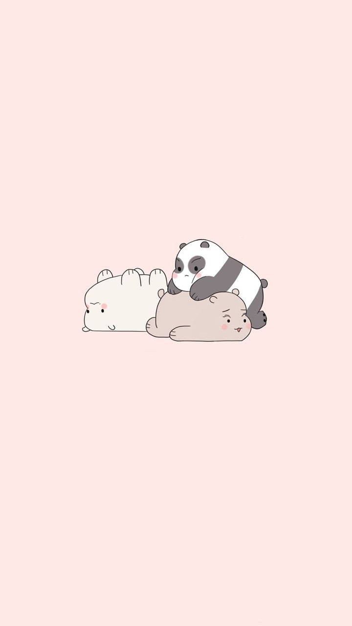 We Bare Bears, cute cartoon bears, soft pink background, HD Phone Wallpaper