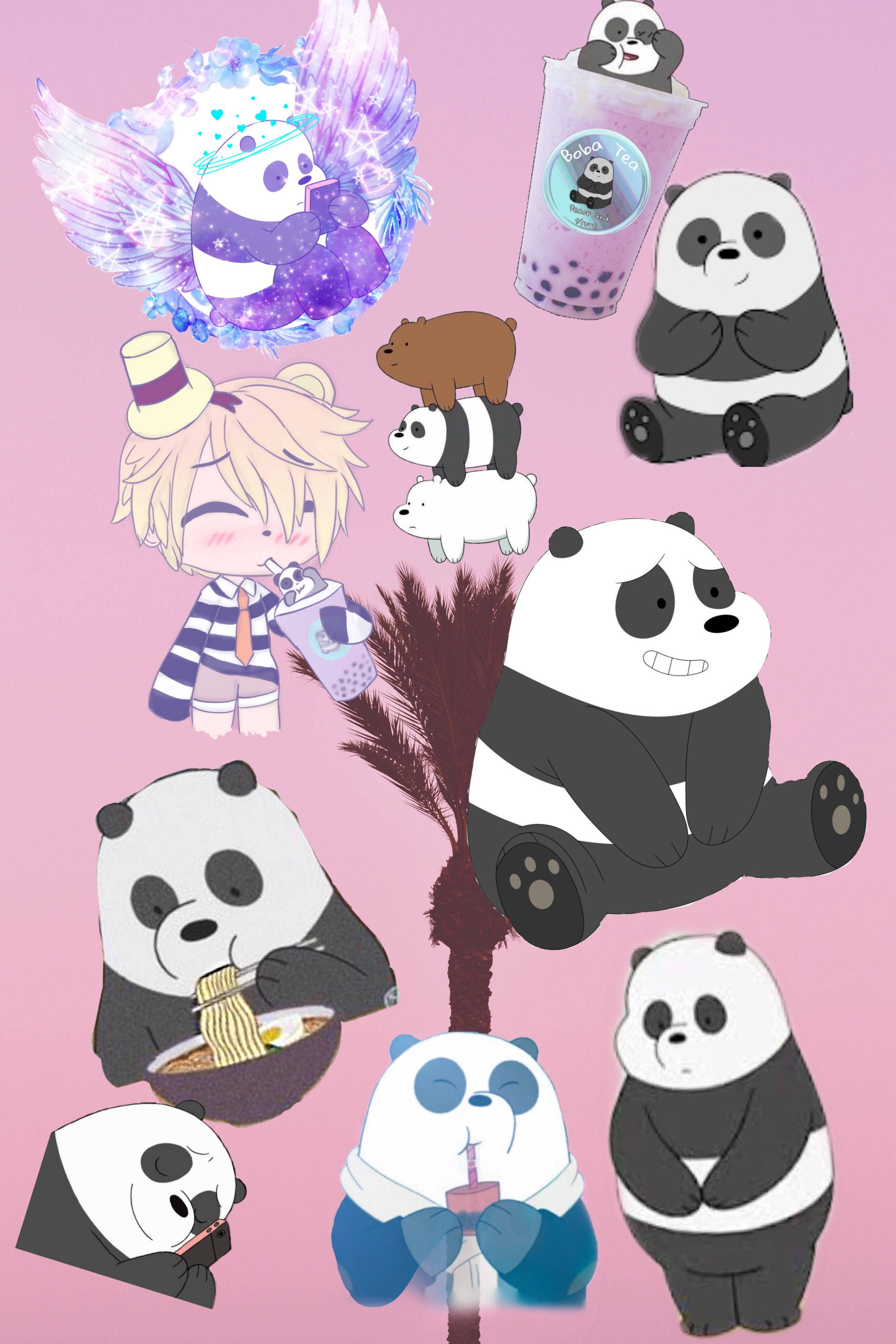 Panda We Bare Bears, cartoon pandas, whimsical poses, 4K Phone Wallpaper