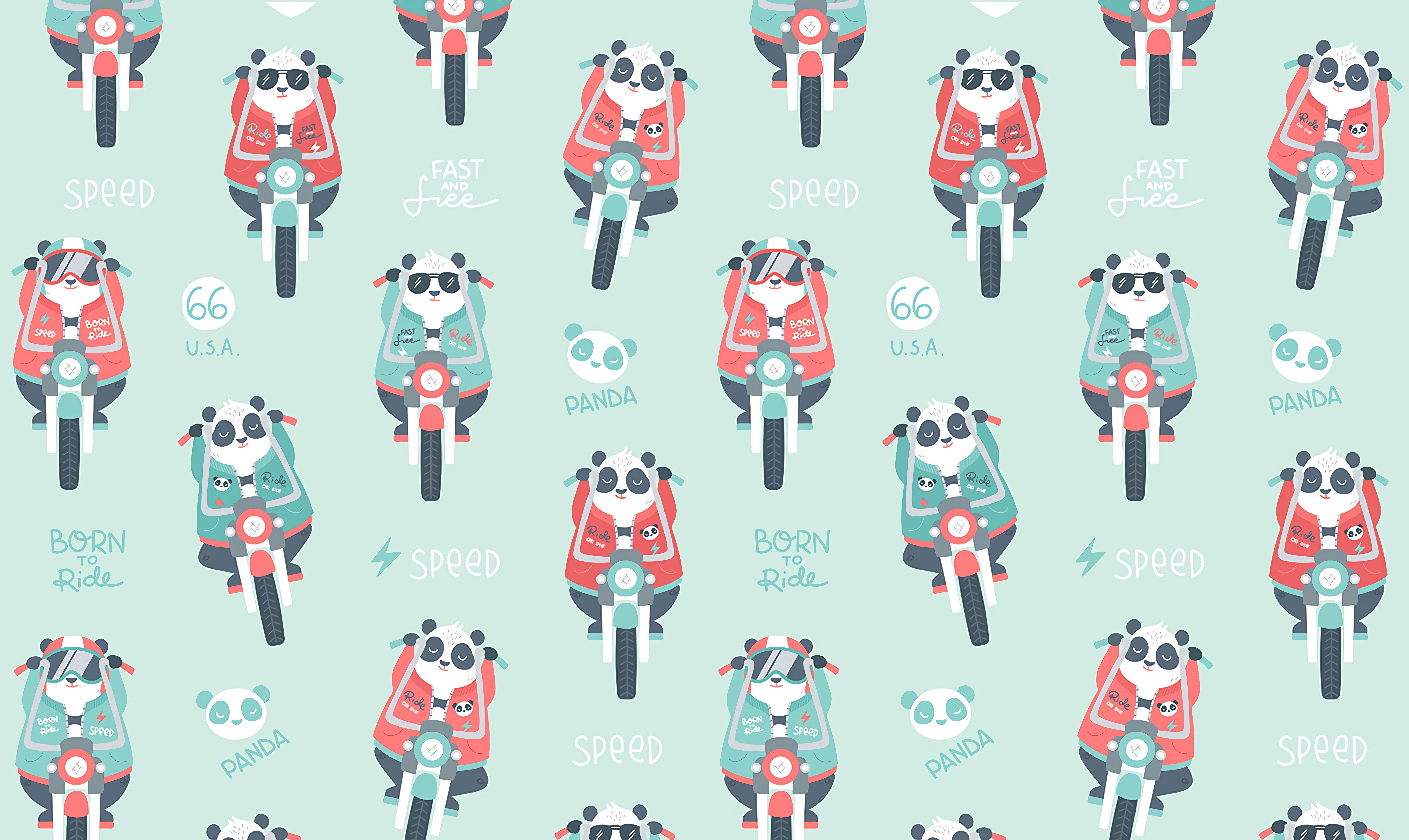 panda, motorcycle, colorful scooters, 5K Desktop Wallpaper