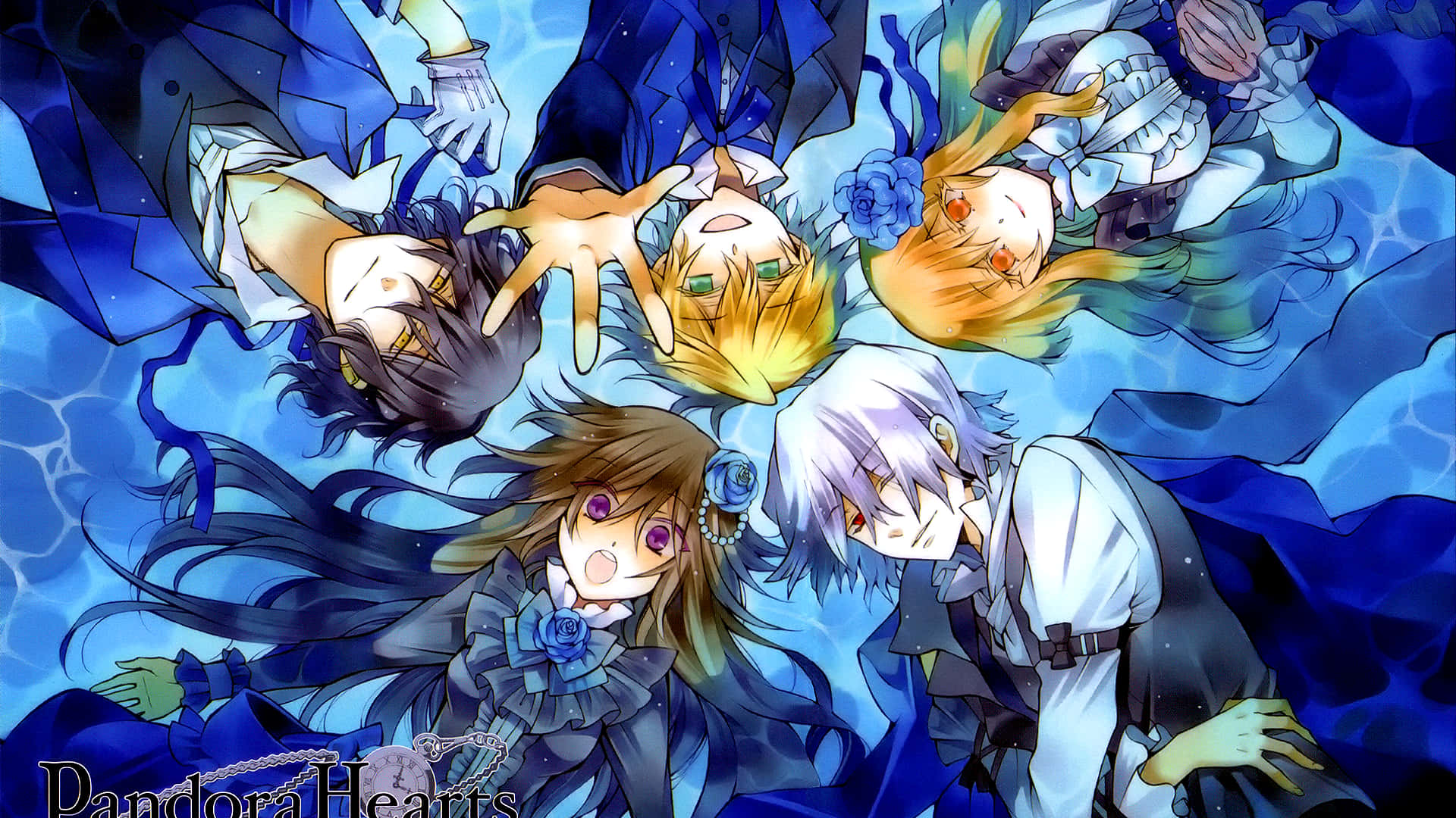 Pandora Hearts, anime group, deep blue watery abyss, Full HD Desktop Wallpaper