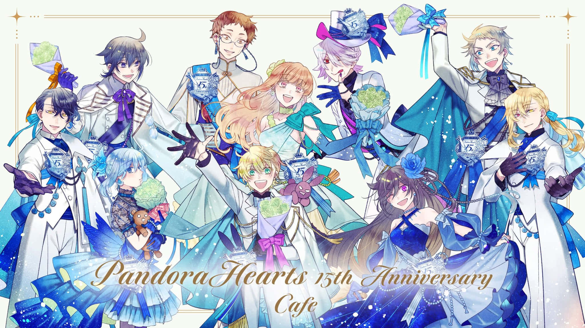 Pandora Hearts, twelve characters, elegant blue and white outfits, Full HD Desktop Wallpaper