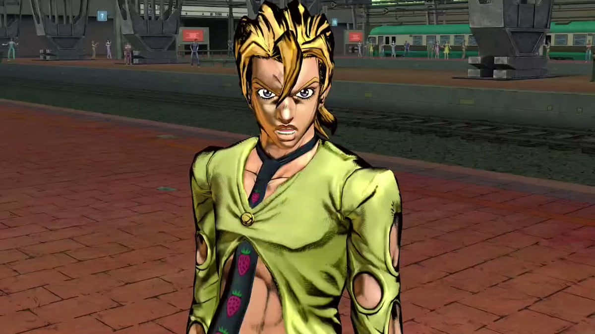 Pannacotta Fugo, spiky blonde hair, ripped lime green jacket, SD Desktop Wallpaper