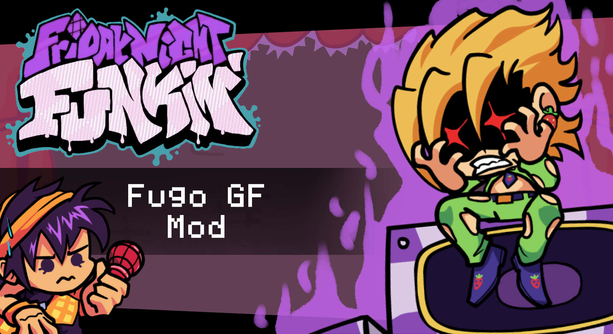 Pannacotta Fugo, vibrant purple room, graffiti text, Full HD Desktop Wallpaper