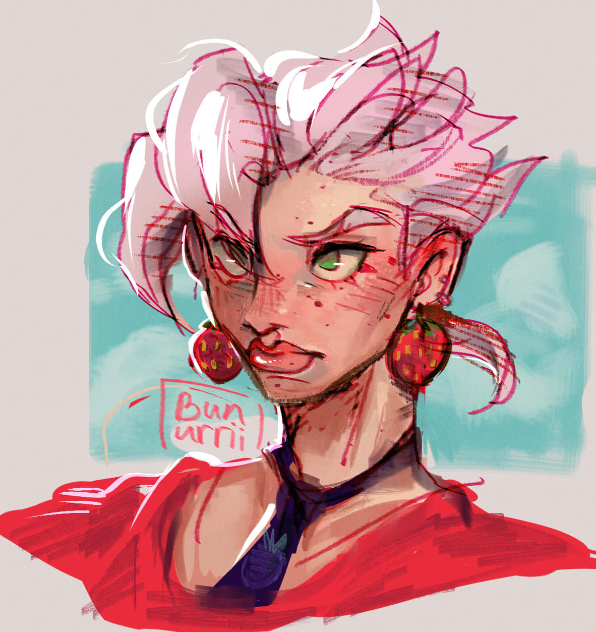 Pannacotta Fugo, spiky pink hair, green eyes, SD Phone Wallpaper