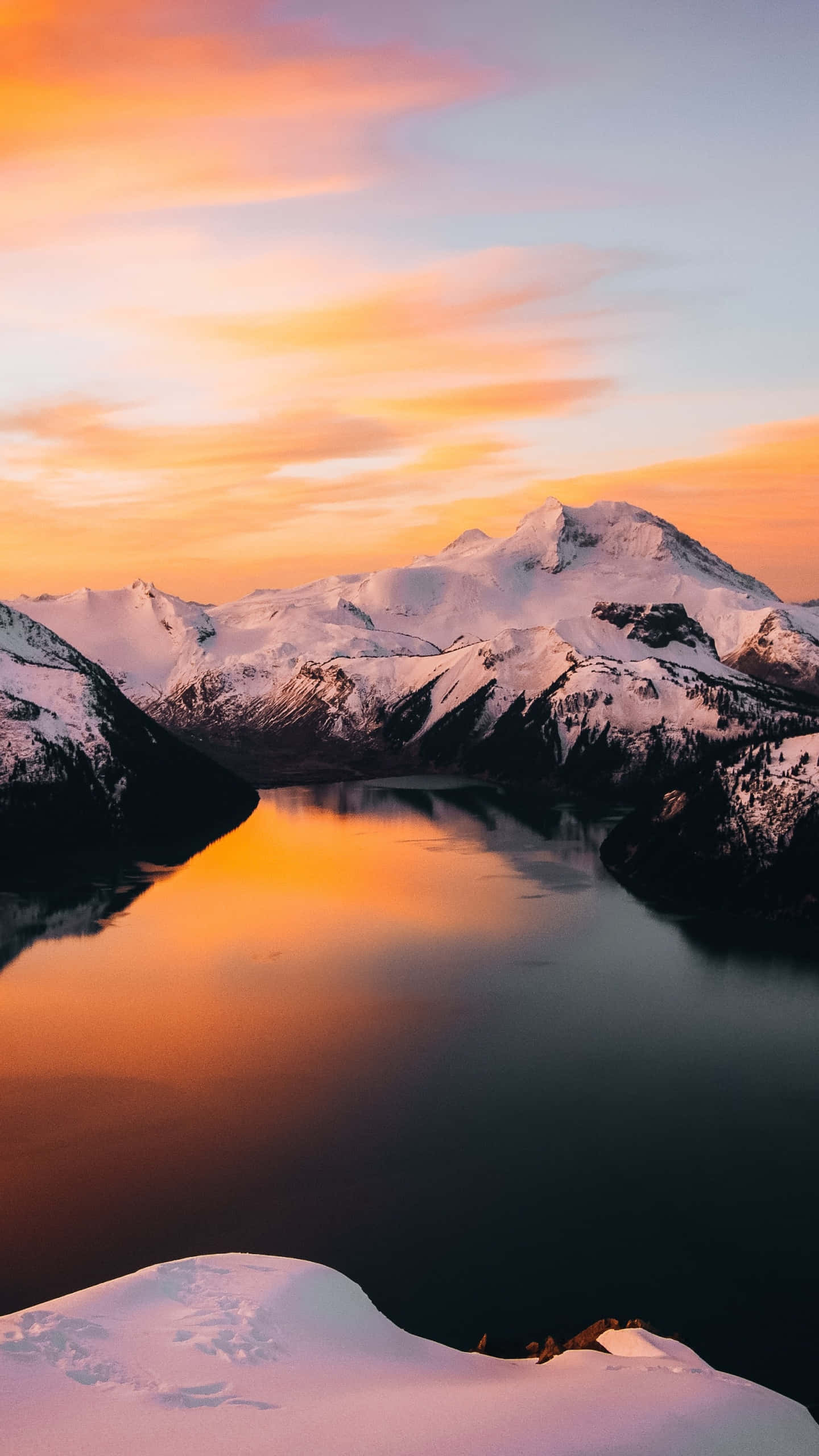 Panorama, 1440 x 2560, snowcapped mountains, 2K Phone Wallpaper