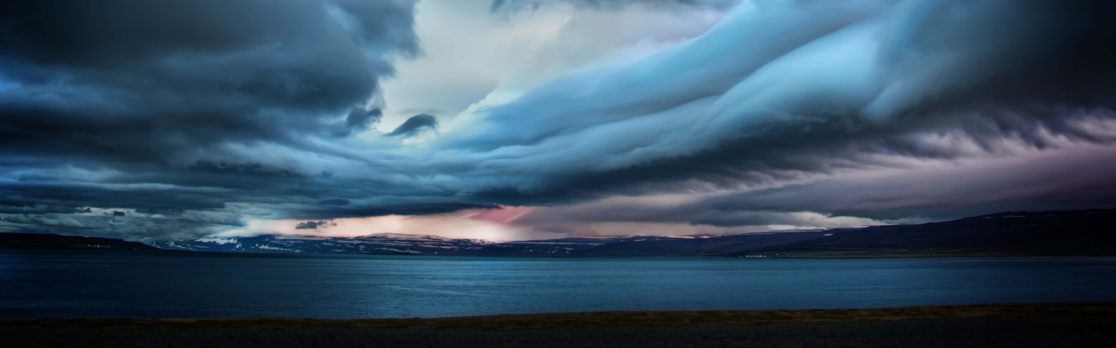 stormy sky, lake, mountains, 4K Desktop Wallpaper