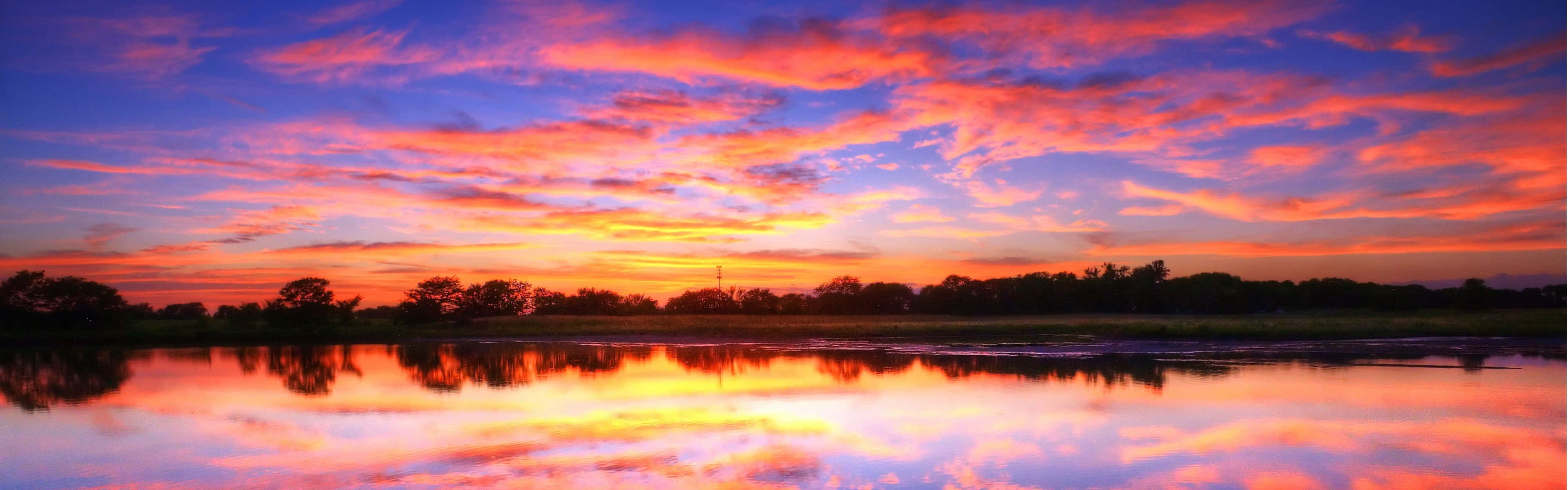 Panoramic Desktop, sunset, fiery oranges, 4K Desktop Wallpaper