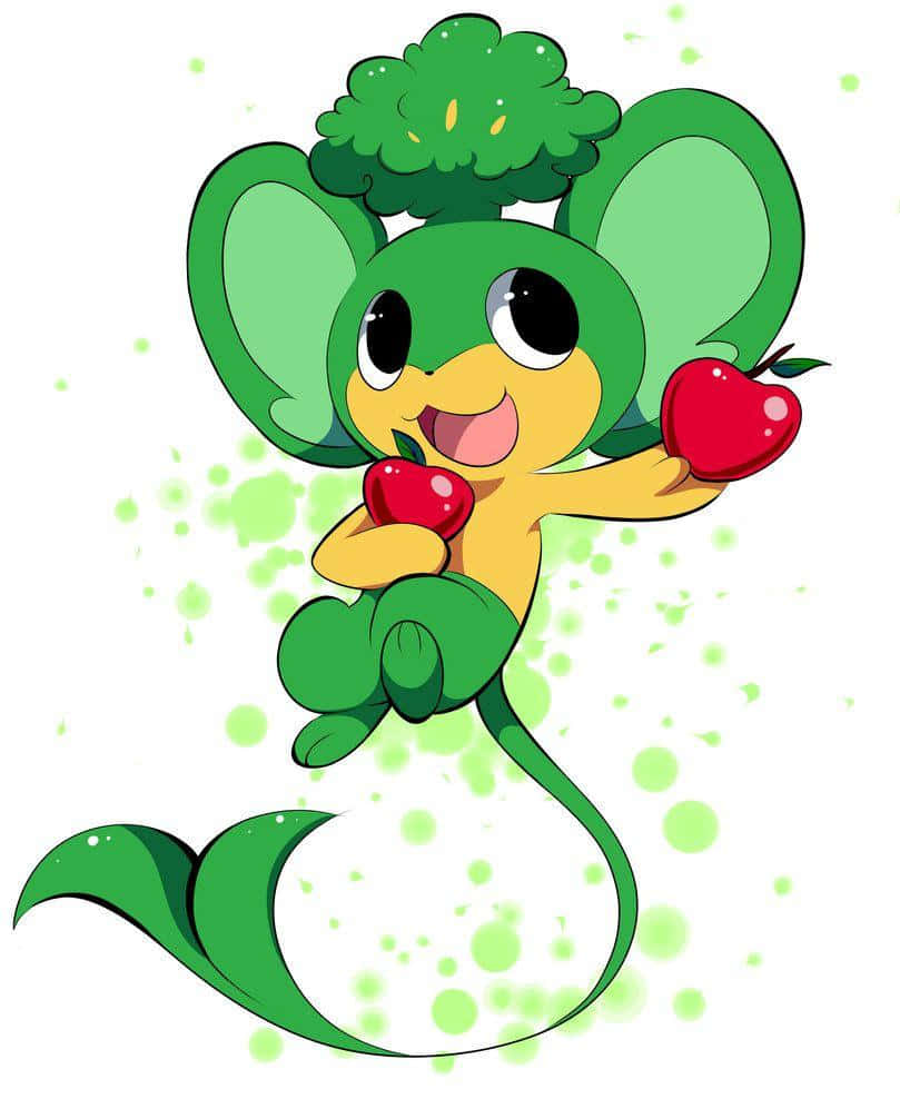 Pansage, green broccoli-headed, red apples, SD Phone Wallpaper