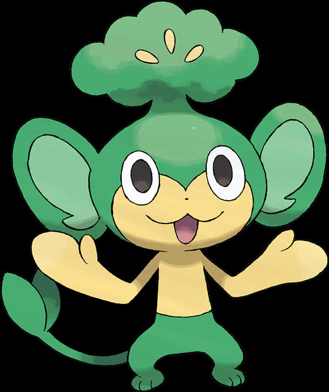 Pansage, green monkey-like, leafy ears, SD Phone Wallpaper