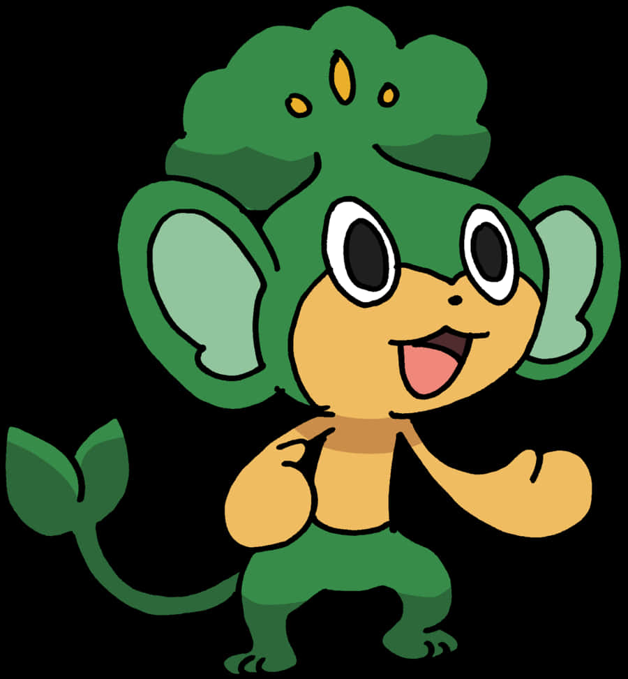 Pansage, broccoli-shaped head, leafy tail, SD Phone Wallpaper