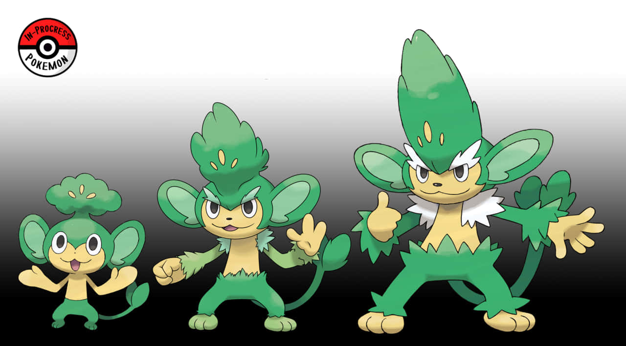 Pansage, green leafy monkey, three generations, HD Desktop Wallpaper