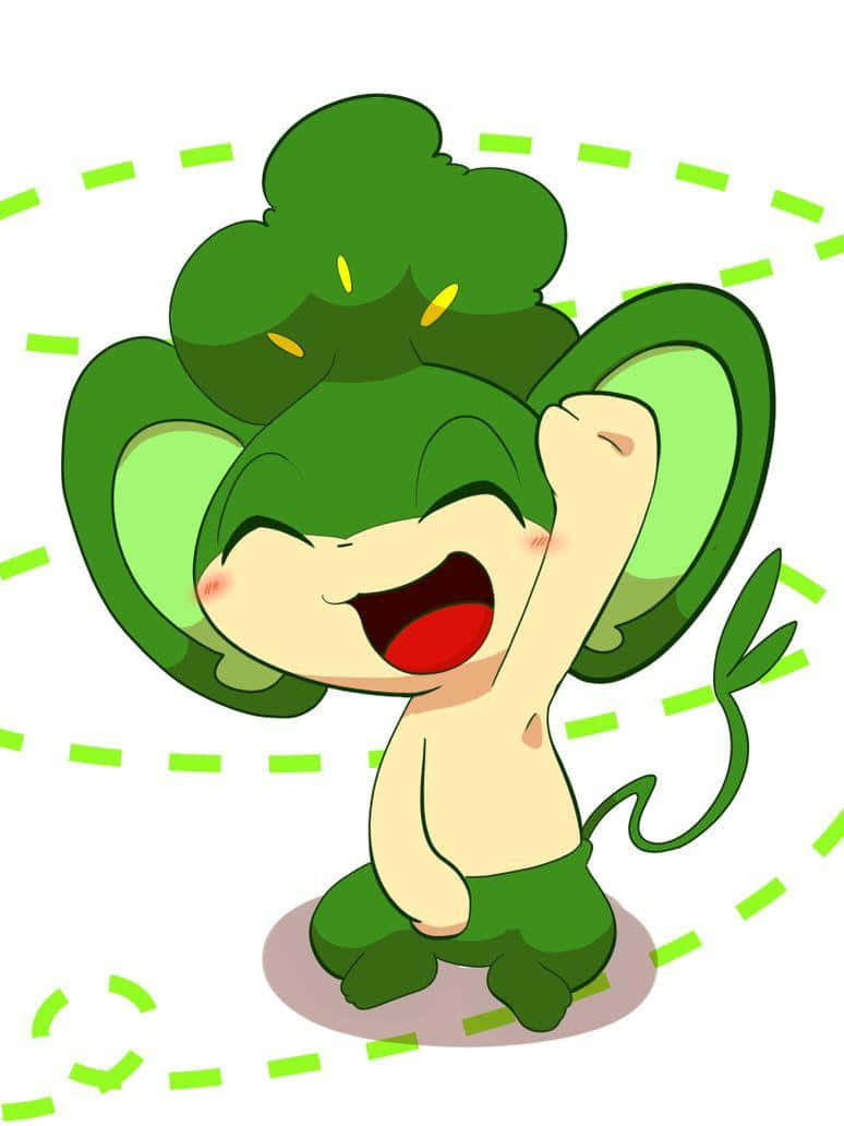 Pansage, green cartoon monkey, broccoli-like hair, SD Phone Wallpaper