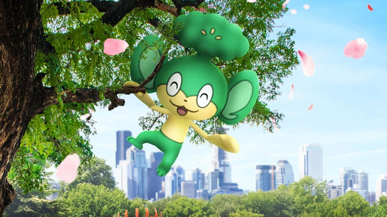 Pansage, tree branch, park, HD Desktop Wallpaper