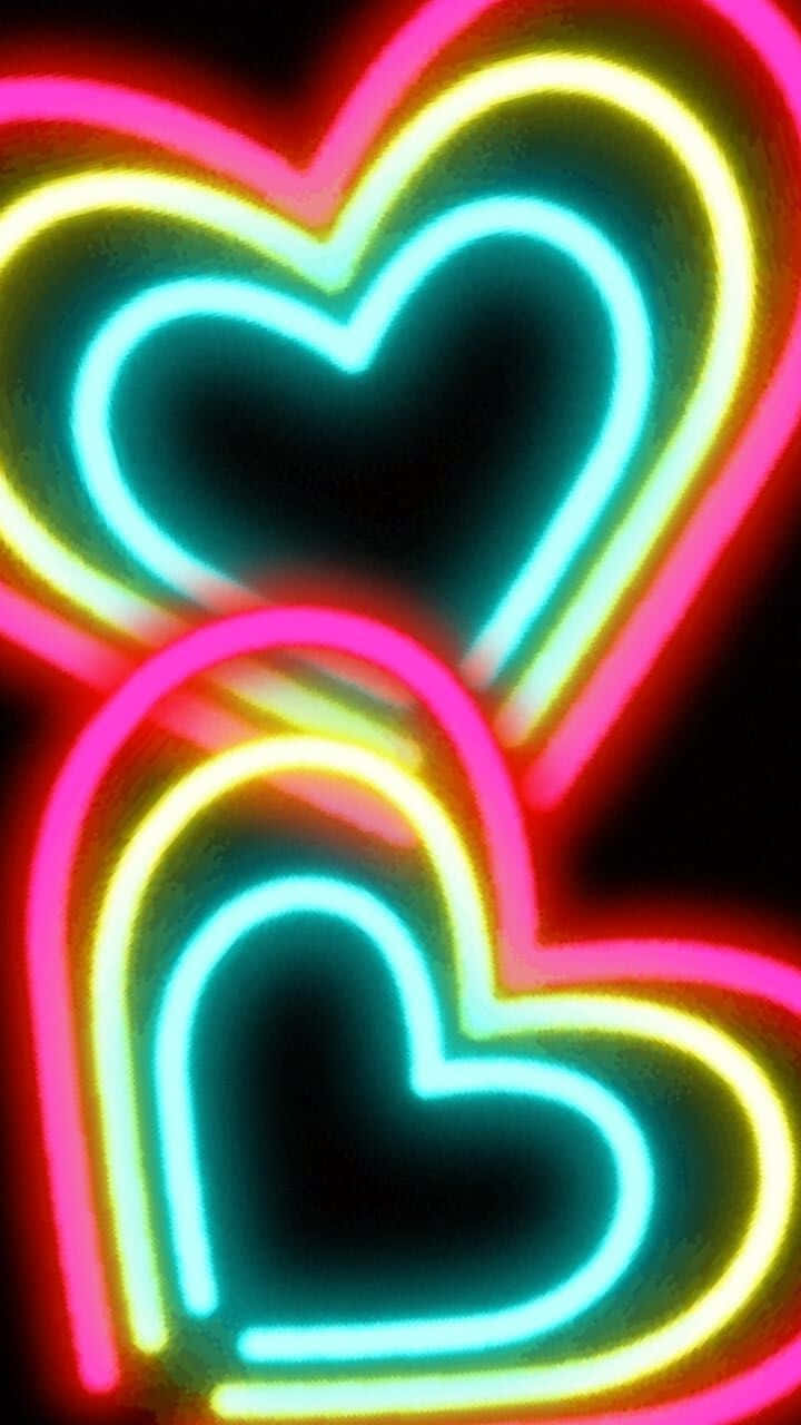 neon heart, pink, yellow, HD Phone Wallpaper