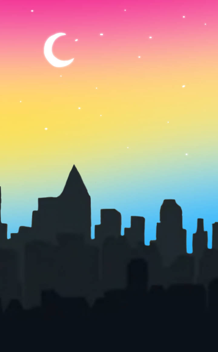 Pansexual, city skyline silhouette, vibrant gradient sky, SD Phone Wallpaper