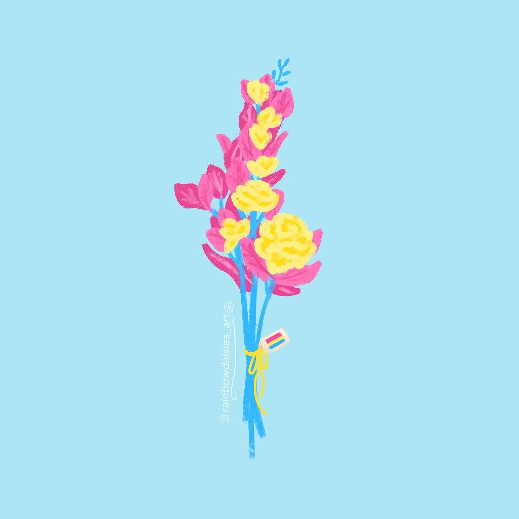 pansexual flowers art, pink and yellow flowers, yellow ribbon, SD Desktop Wallpaper
