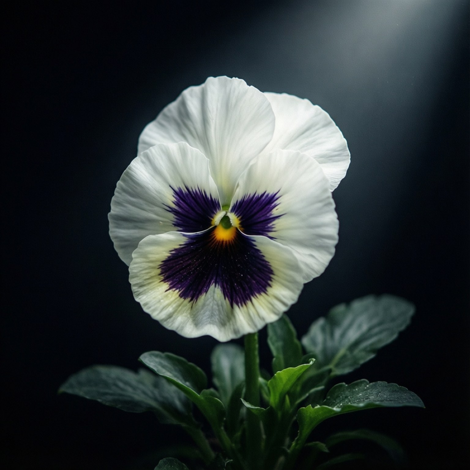 white pansy, deep purple center, yellow eye, HD Desktop Wallpaper