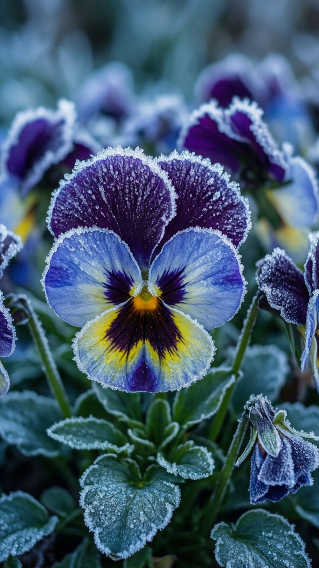 frost-covered, purple blue, yellow, Full HD Phone Wallpaper