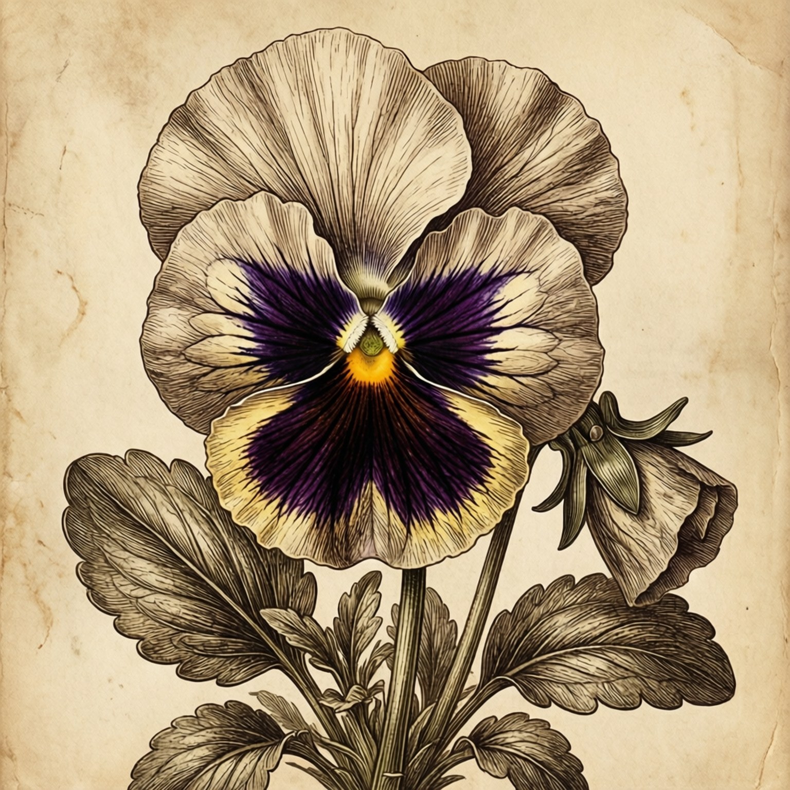 vintage botanical print, pansy, purple, HD Desktop Wallpaper