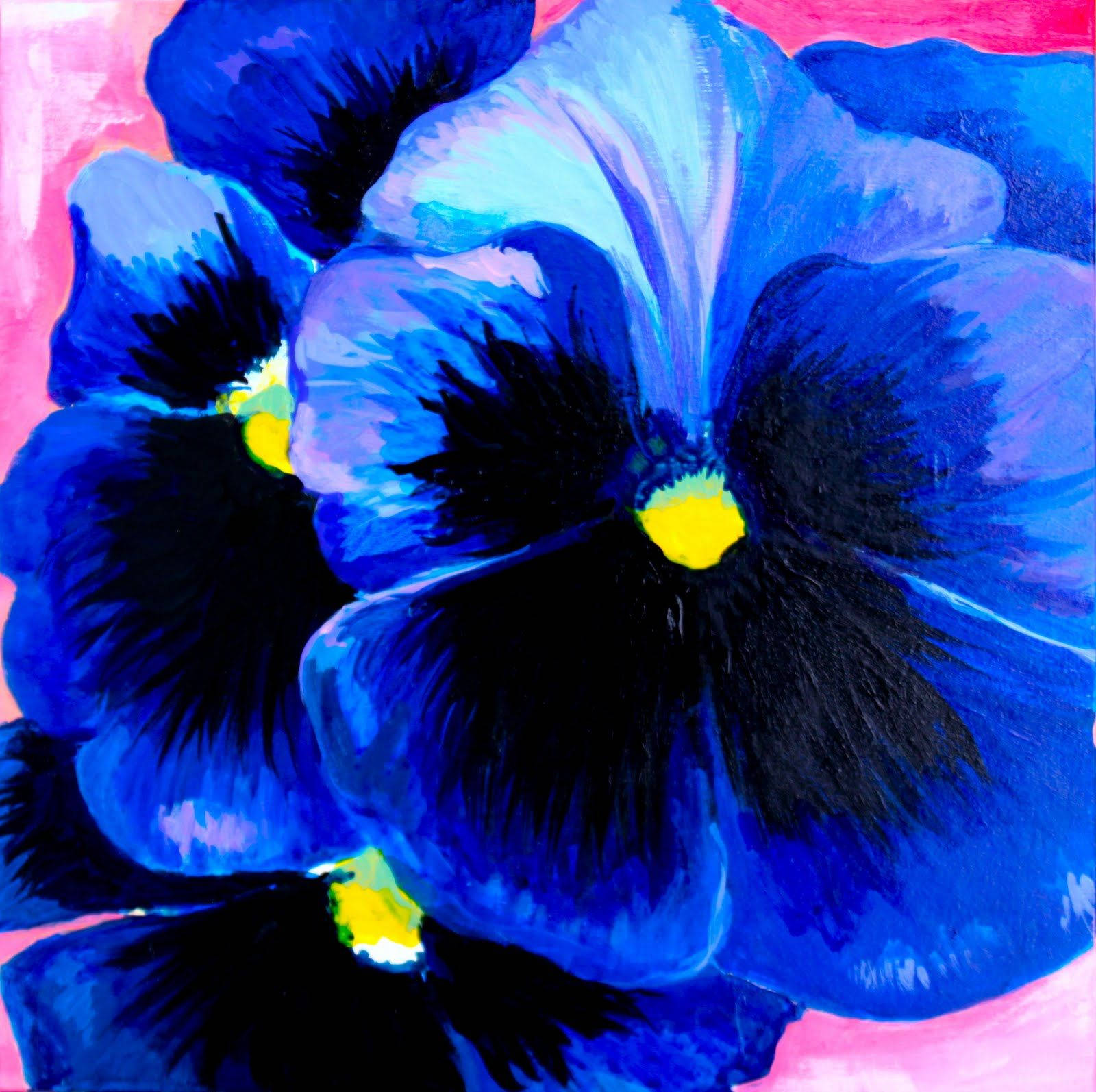 dark blue pansy, black centers, yellow accents, HD Desktop Wallpaper