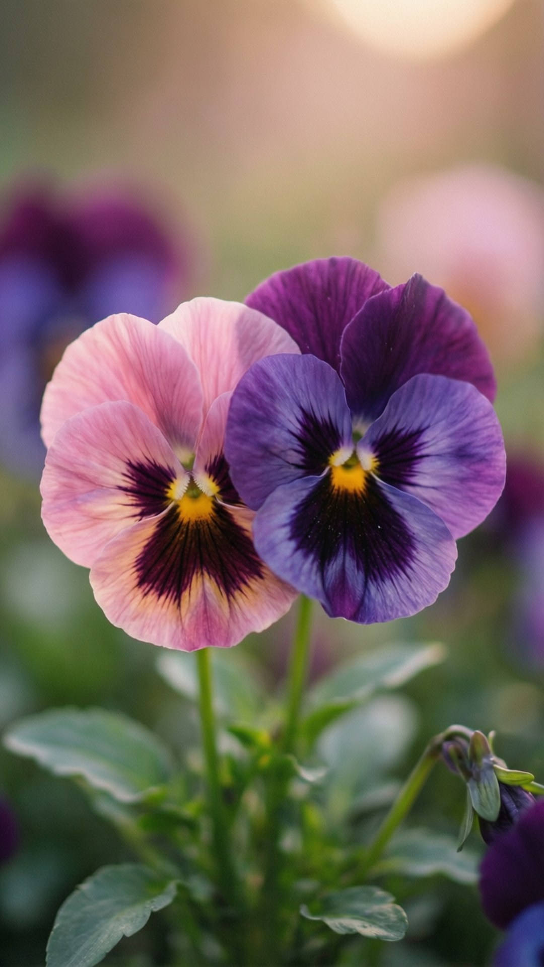 intertwined pansies, pink pansy, purple pansy, Full HD Phone Wallpaper