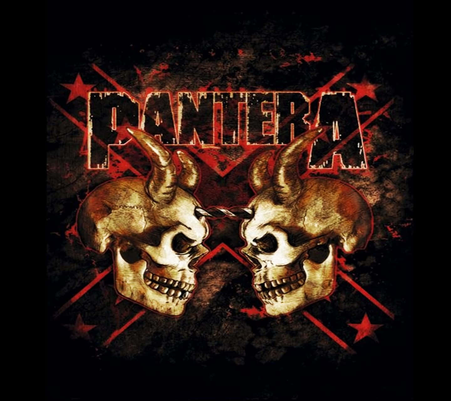 Pantera, horned skulls, gritty red lettering, HD Desktop Wallpaper