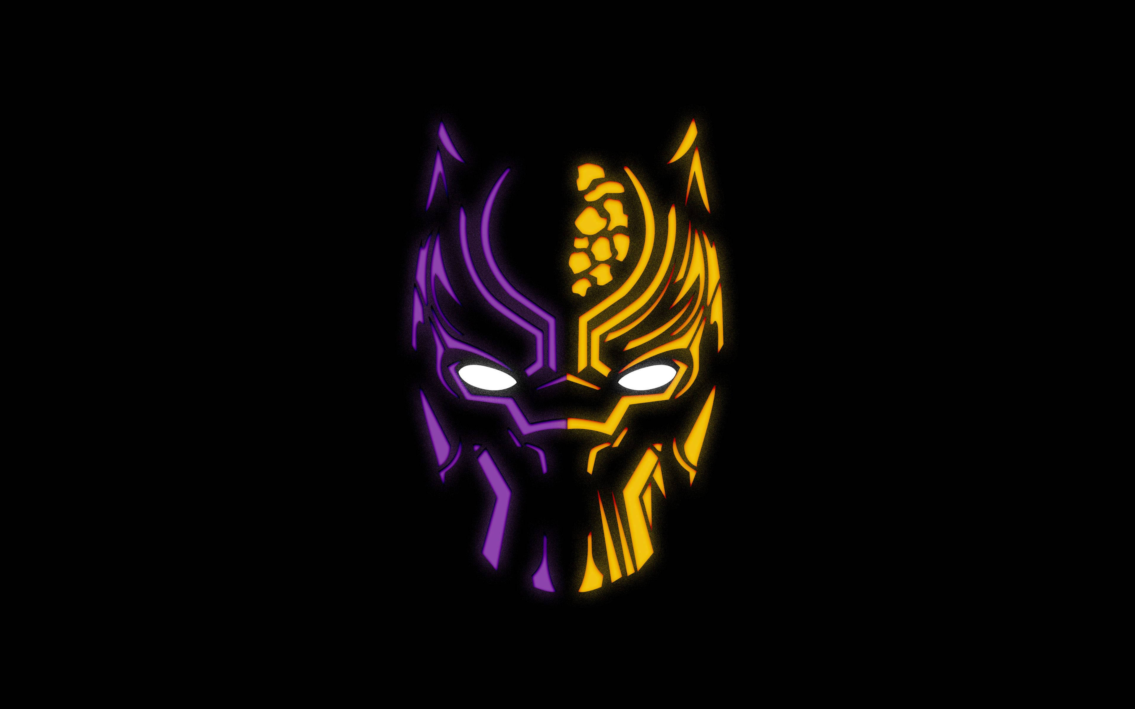 Black Panther, panther mask, glowing purple, 4K Desktop Wallpaper