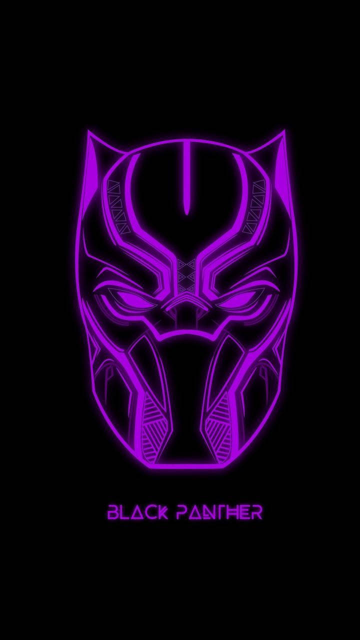 Black Panther, purple mask, neon outline, HD Phone Wallpaper