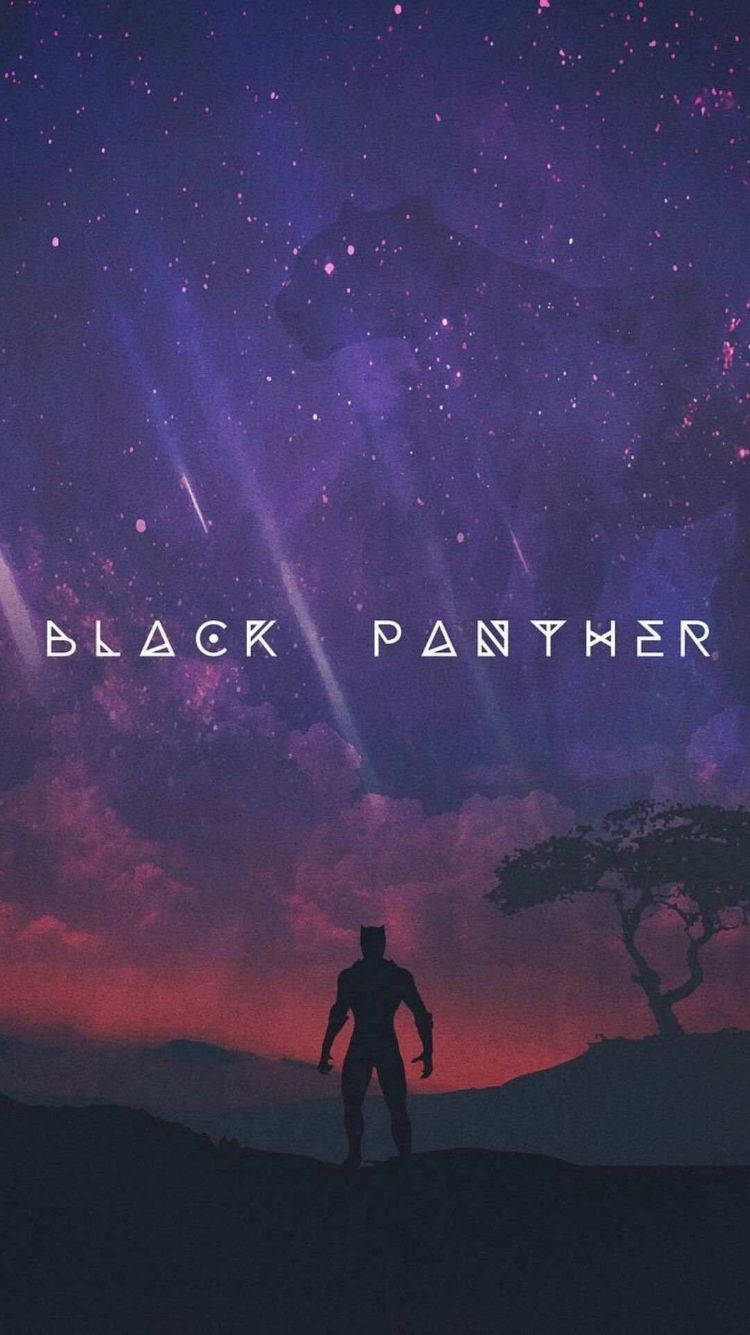 Black Panther, silhouette, purple and pink starry sky, HD Phone Wallpaper