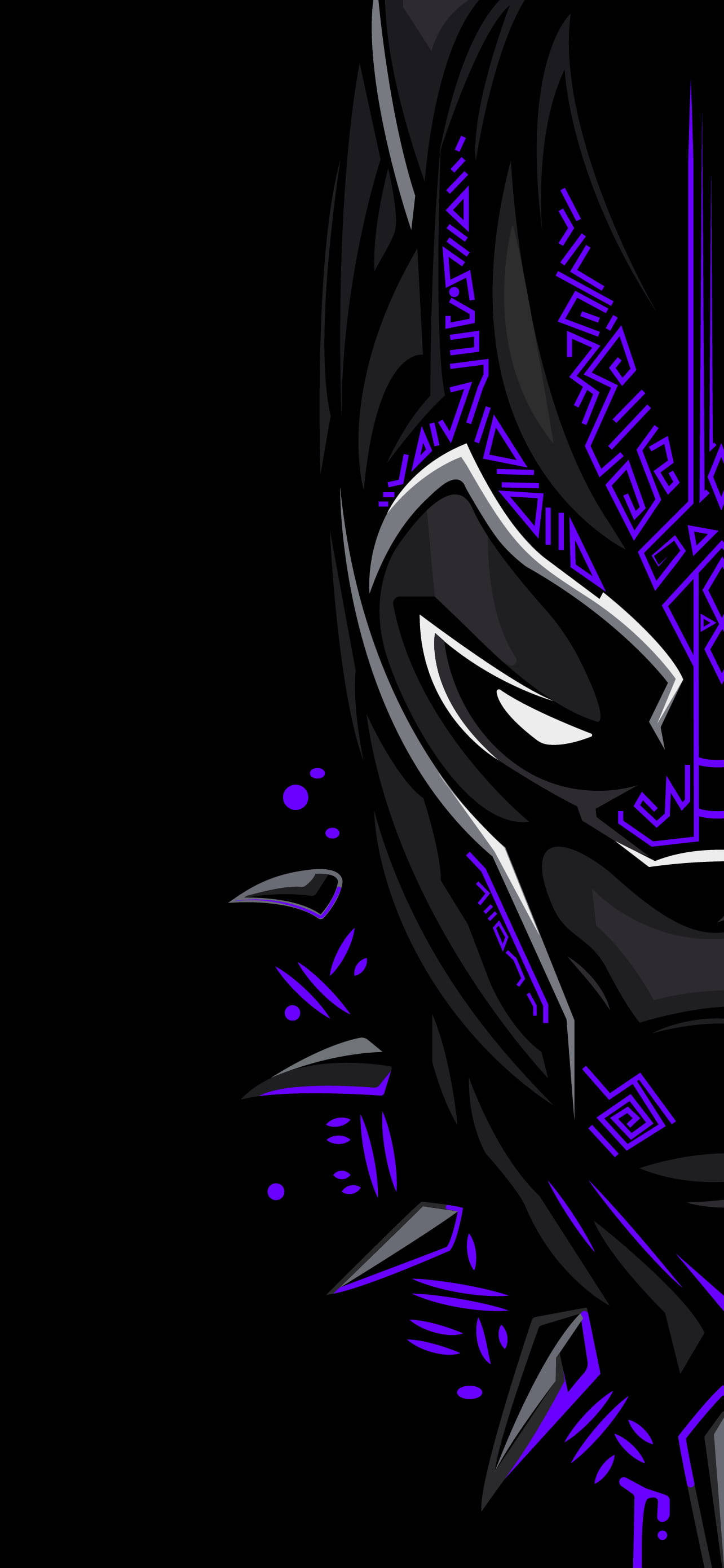Black Panther, black panther mask, glowing purple tribal patterns, 2K Phone Wallpaper