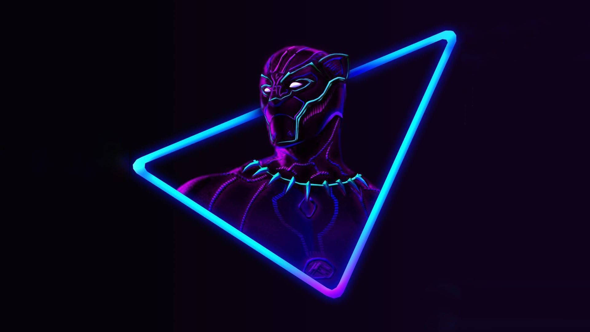 Black Panther, neon purple, neon blue, Full HD Desktop Wallpaper