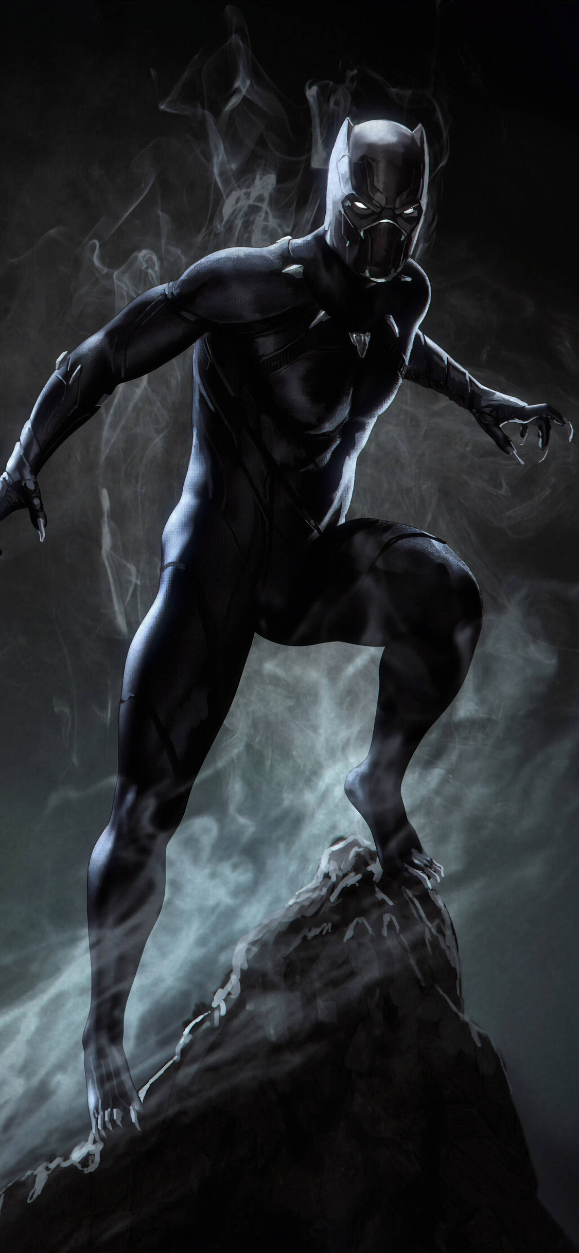 Black Panther, rock, smoky dark environment, Full HD Phone Wallpaper