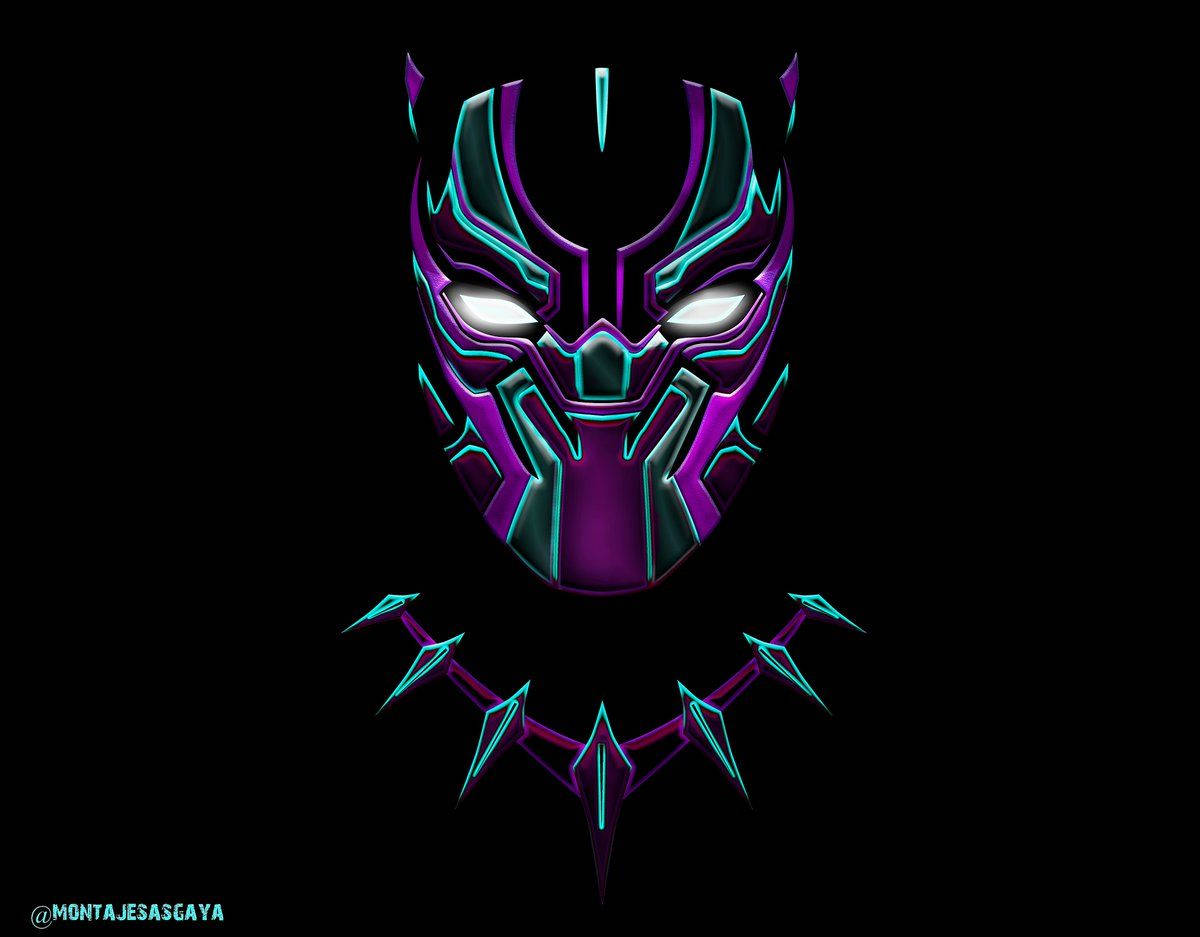 Black Panther, glowing purple, teal, SD Desktop Wallpaper