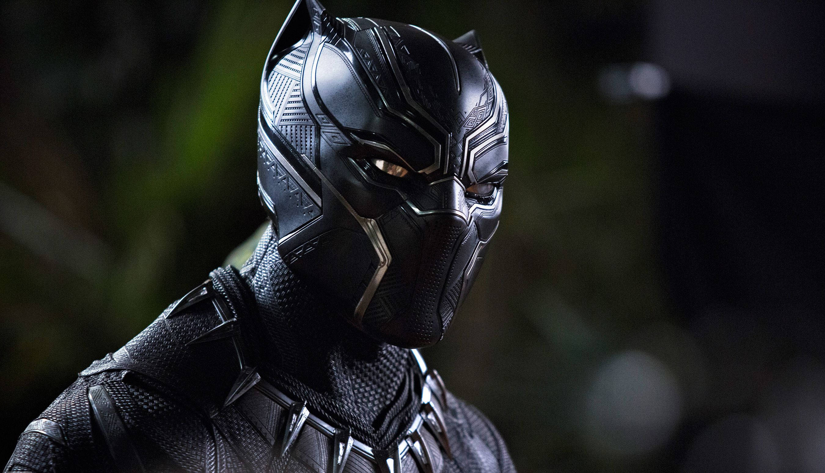 Black Panther, sleek black suit, glowing eyes, 2K Desktop Wallpaper