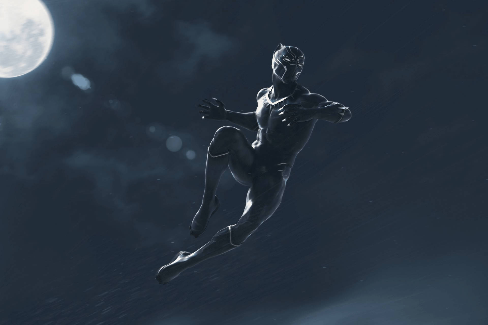 Black Panther, rainy night sky, glowing full moon, Full HD Desktop Wallpaper