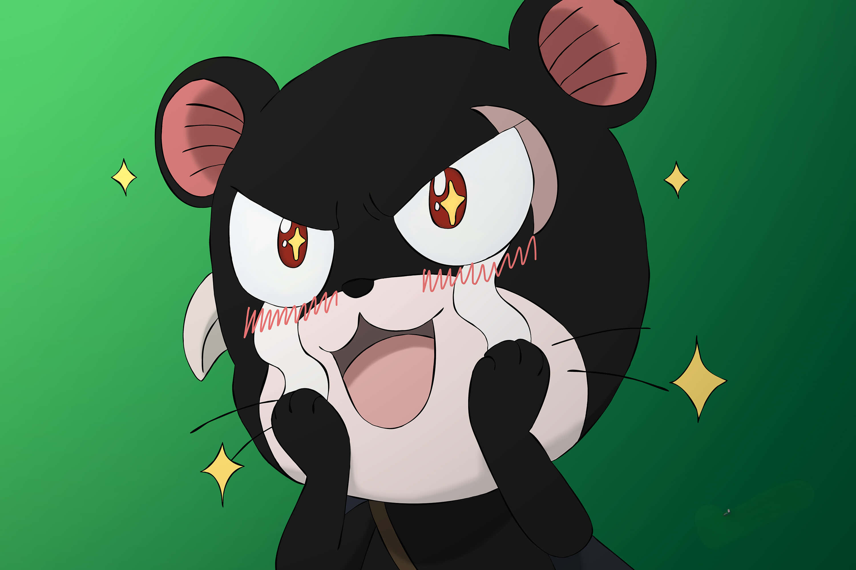 Pantherlily, black and white, cartoon raccoon, 2K Desktop Wallpaper