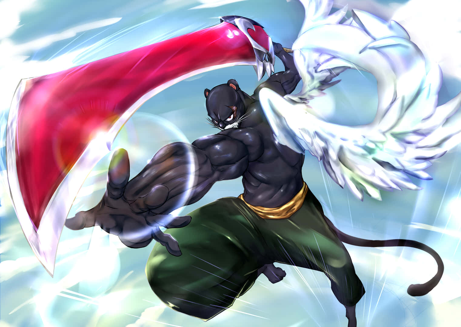 Pantherlily, black panther, white wings, HD Desktop Wallpaper